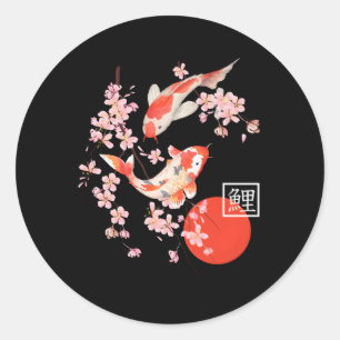 Sticker Rond Poisson de carpe de cerisier de fleurs de koi Saku