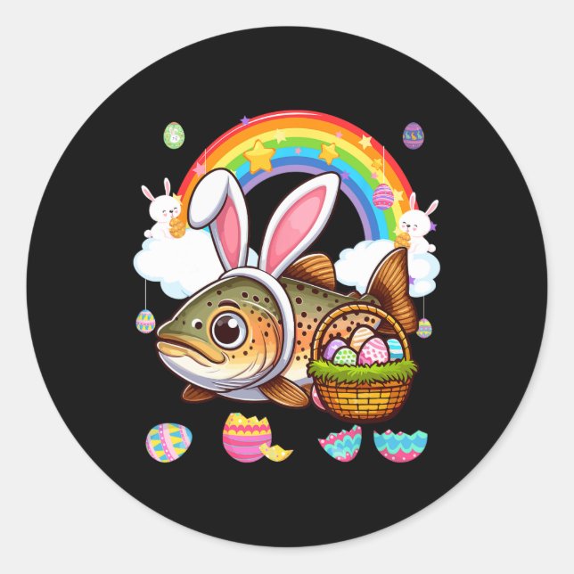 Sticker Rond Poisson de truite lapin Oeufs de chasse de Pâques  (Devant)
