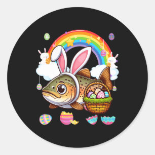 Sticker Rond Poisson de truite lapin Oeufs de chasse de Pâques