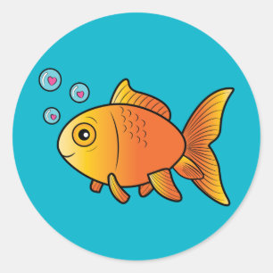 Sticker Rond Poisson d'or avec bulles cardiaques