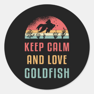 Sticker Rond Poisson D'Or Gardez Le Calme Et L'Amour Poisson D'