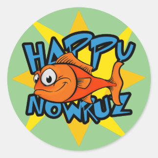 Sticker Rond Poisson d'or souriant Soleil Perse Nouvel An Nowru