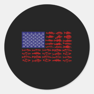 Sticker Rond Poisson Drapeau américain Pêche patriotique 4 juil