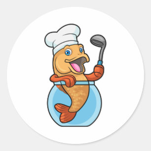 Sticker Rond Poisson en verre comme cuire avec cuillère à soupe