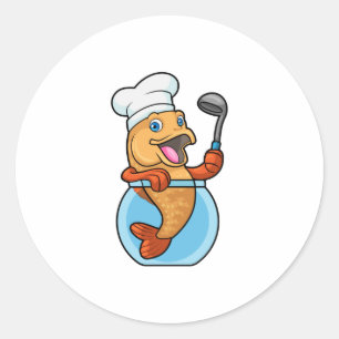 Sticker Rond Poisson en verre comme cuire avec cuillère à soupe