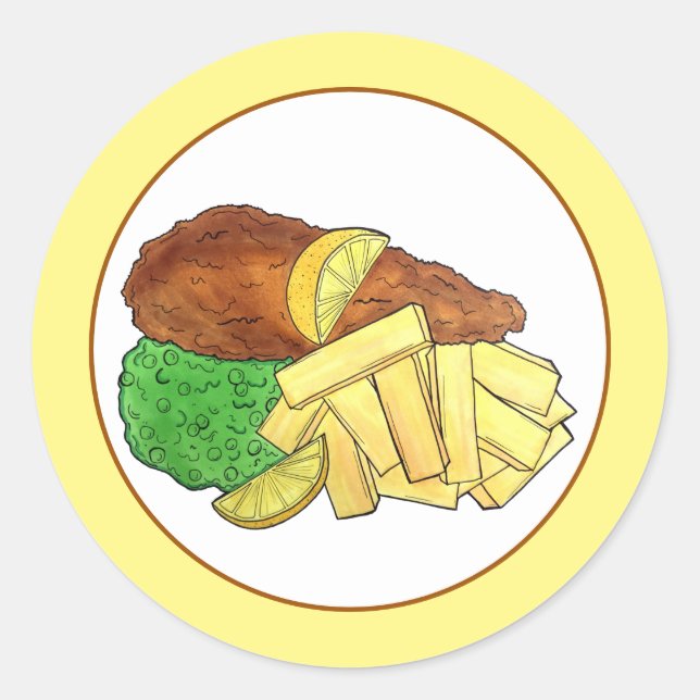 Sticker Rond Poisson et chips Pois British Pub Restaurant Resta (Devant)