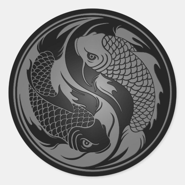 Sticker Rond Poisson gris et noir Yin Yang Koi (Devant)