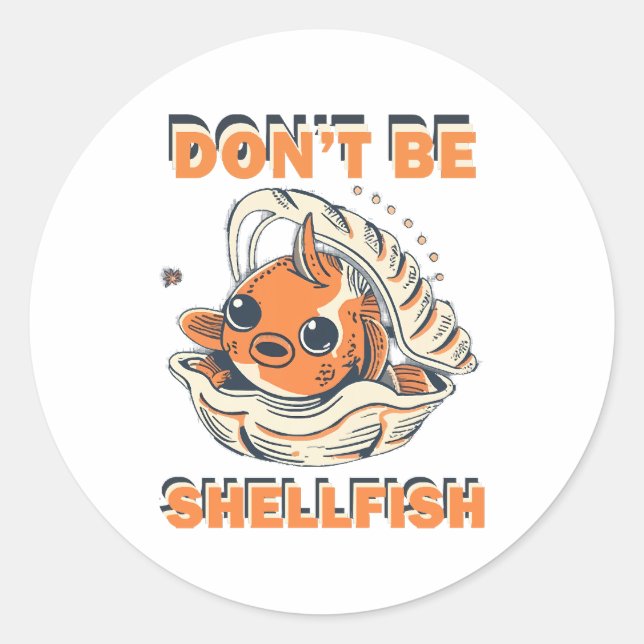 Sticker Rond Poisson hilarant dans un Art de Coquillage (Devant)