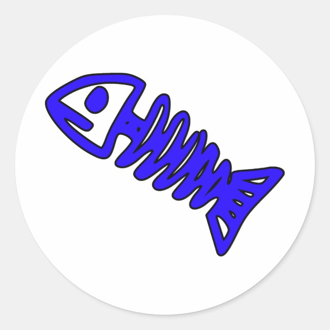 Sticker Rond Poisson mort Squelette Os crâne bleu fossile (Devant)