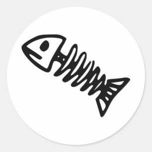 Sticker Rond Poisson mort Squelette Os crâne Fossile