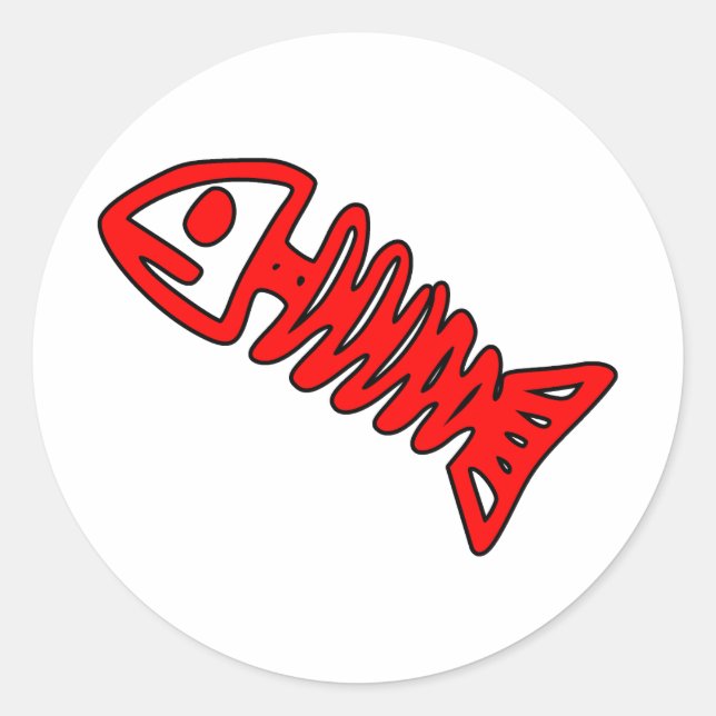 Sticker Rond Poisson mort Squelette Os crâne Fossile Rouge (Devant)