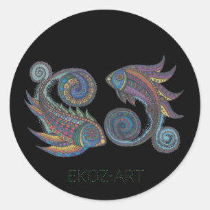 Sticker Rond Poisson Paisley coloré