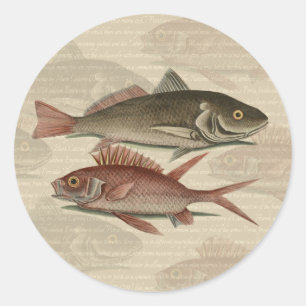 Sticker Rond Poisson Perche Rouge Pêcheur d'Art