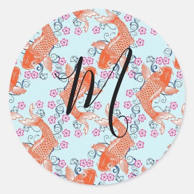 Sticker Rond Poisson personnalisé Koi Carp Floral Arrière - pla (Devant)