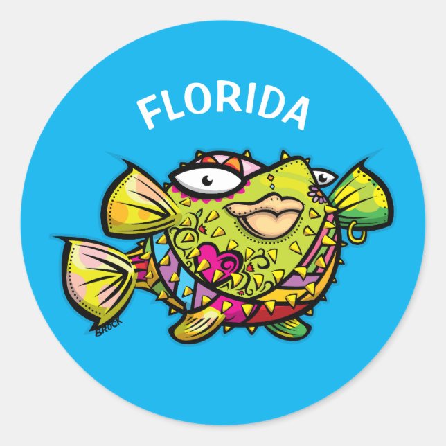 Sticker Rond Poisson-pouffer de Floride (Devant)