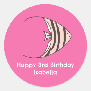 Sticker Rond Poisson rose mignon Joyeux anniversaire
