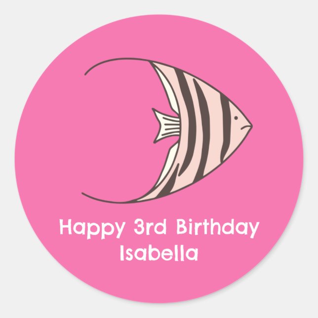 Sticker Rond Poisson rose mignon Joyeux anniversaire (Devant)
