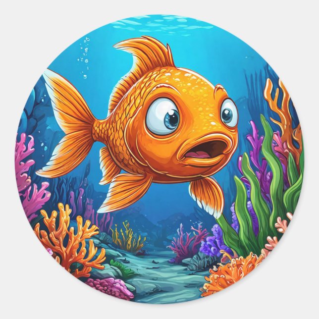 Sticker Rond Poisson rouge de dessin animé (Devant)