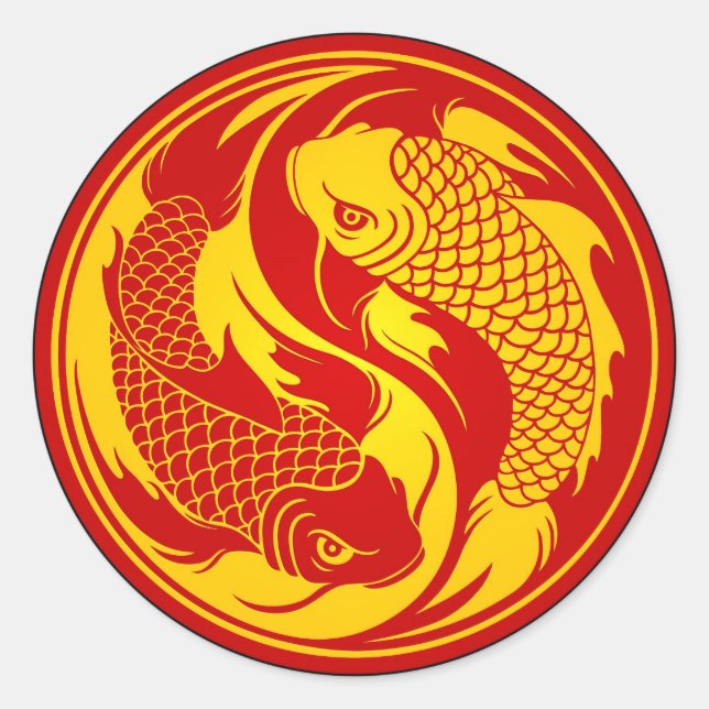 Sticker Rond Poisson rouge et jaune Yin Yang Koi (Devant)