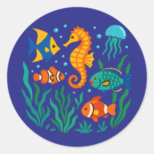Sticker Rond Poisson sous-marin tropical - Vie marine