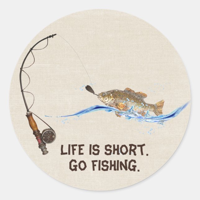 Sticker Rond Poisson Sur Poteau De Pêche (Devant)