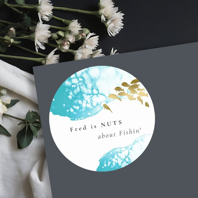 Sticker Rond Poisson Turquoise d'or sous-marin À propos de la p (Créateur téléchargé)