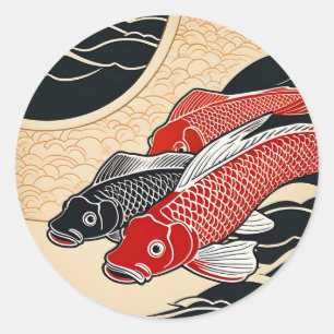 Sticker Rond Poisson vintage japonais Koi
