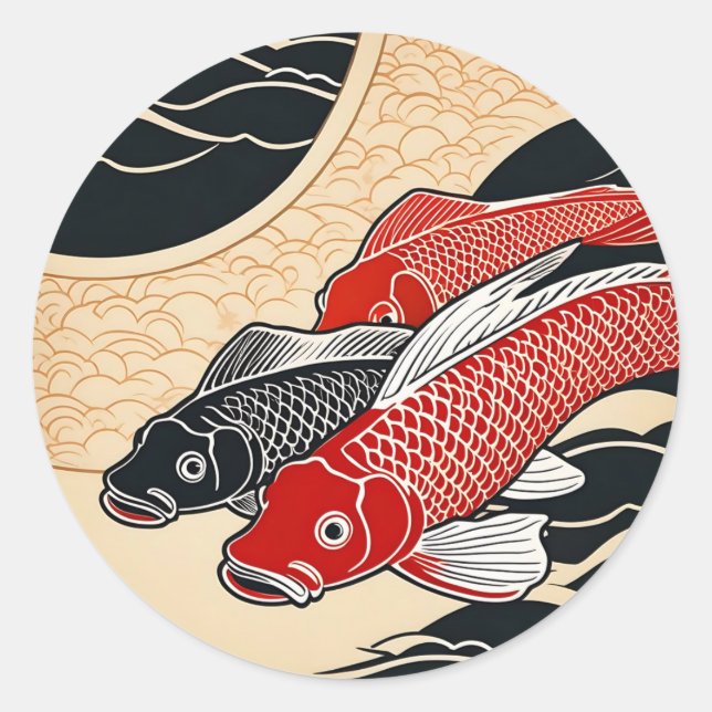Sticker Rond Poisson vintage japonais Koi (Devant)