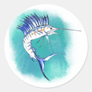 Sticker Rond Poisson-voilier à l'aquarelle