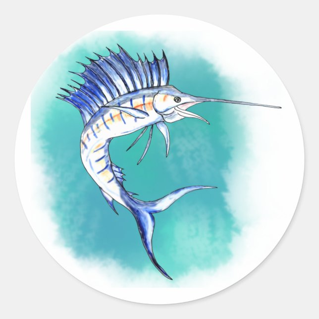 Sticker Rond Poisson-voilier à l'aquarelle (Devant)