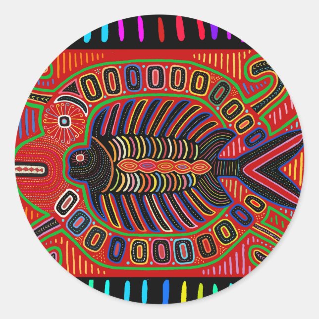 Sticker Rond Poisson volant Cuna Indian Mola (Devant)