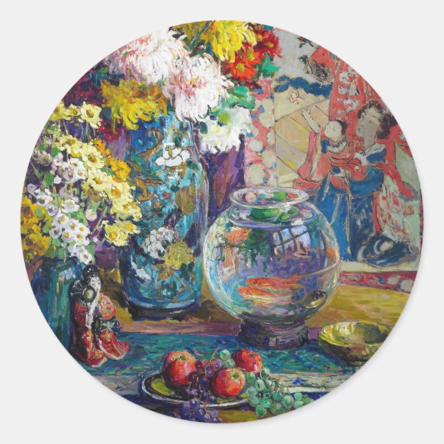 Sticker Rond Poissons, fruits et fleurs | Kathryn E. Cherry (Devant)