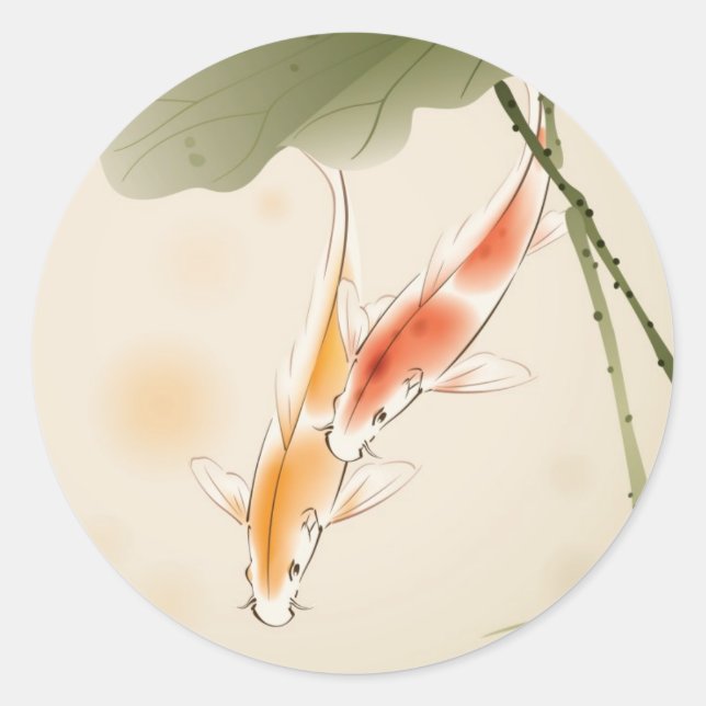 Sticker Rond Poissons japonais de carpes nageant dans un étang  (Devant)