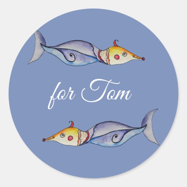Sticker Rond Poissons Whimsical (Devant)