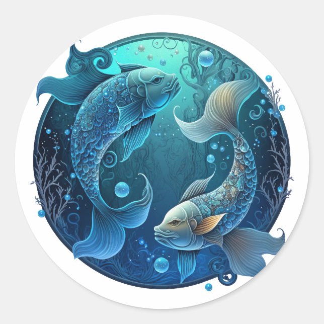 Sticker Rond Poissons Zodiac Graphique (Devant)