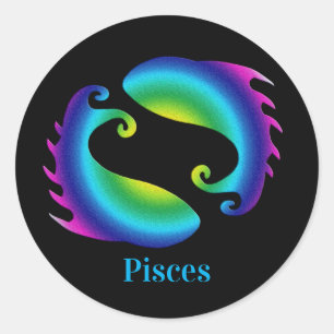 Sticker Rond Poissons Zodiac noir