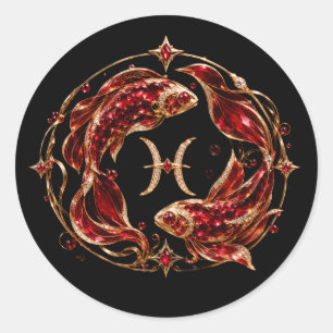 Sticker Rond Poissons Zodiaque Rouge Luxe