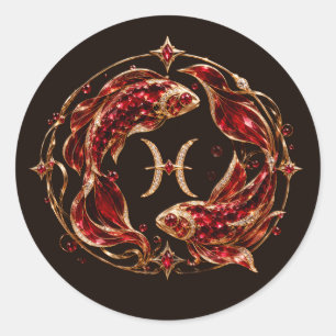 Sticker Rond Poissons Zodiaque Rouge Luxueux