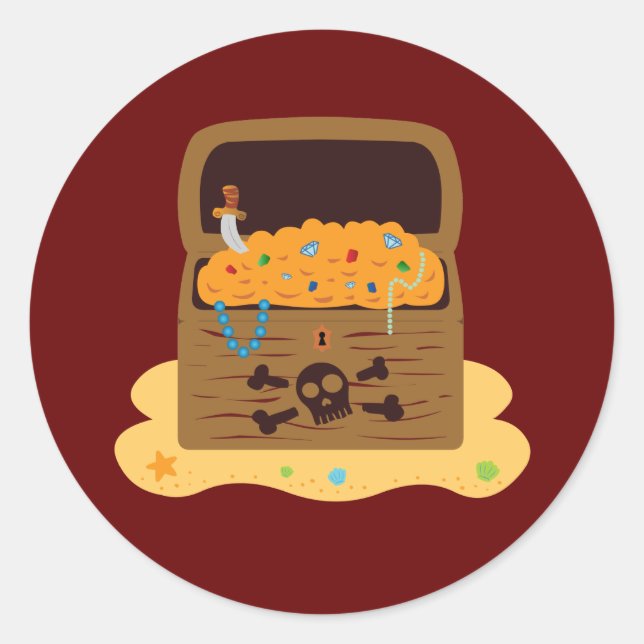 Sticker Rond Poitrine au trésor de pirate (Devant)