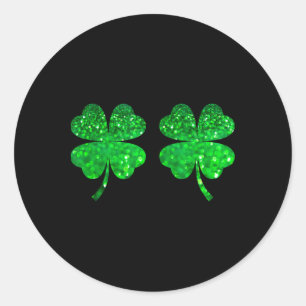 Sticker Rond Poitrine Trèfle Irlandais S Poitrines Joyeux St Pa