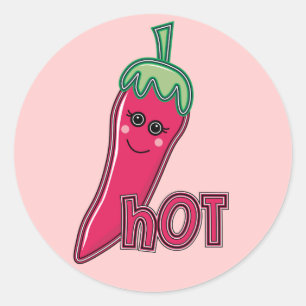 Sticker Rond Poivre Chaud Pink Chili