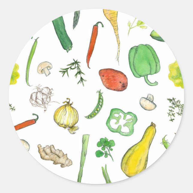 Sticker Rond Poivrons à courge à l'aquarelle végétale (Devant)