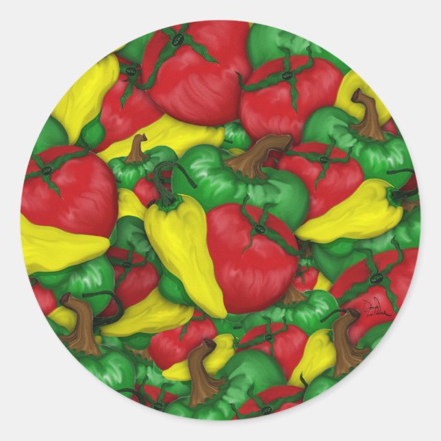 Sticker Rond Poivrons de tomate chauds (Devant)