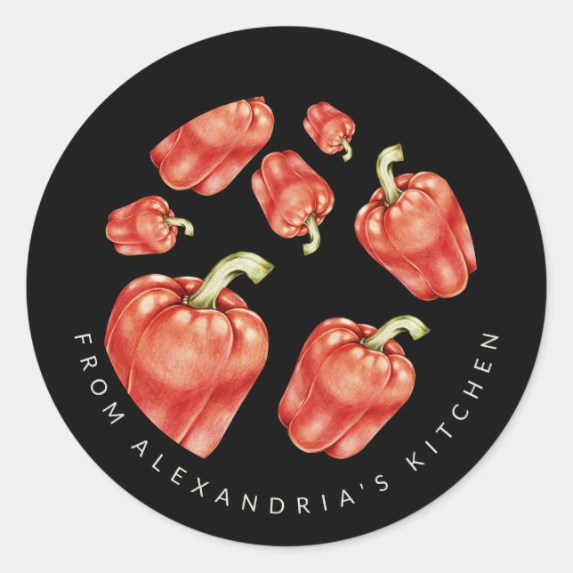 Sticker Rond Poivrons Rouges | Personnalisé Depuis la Cuisine D (Devant)