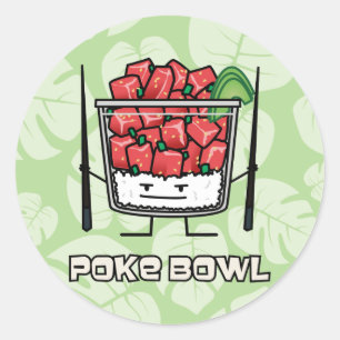 Sticker Rond Poke bowl Hawaii crudités de salade de poisson cho