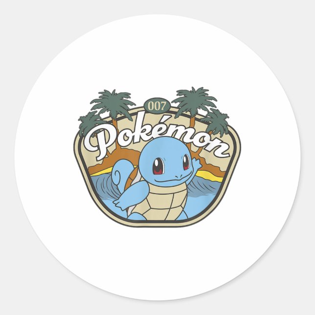 Sticker Rond Pokémon 007 Squirtle Surfing Outdoors Adventure Be (Devant)
