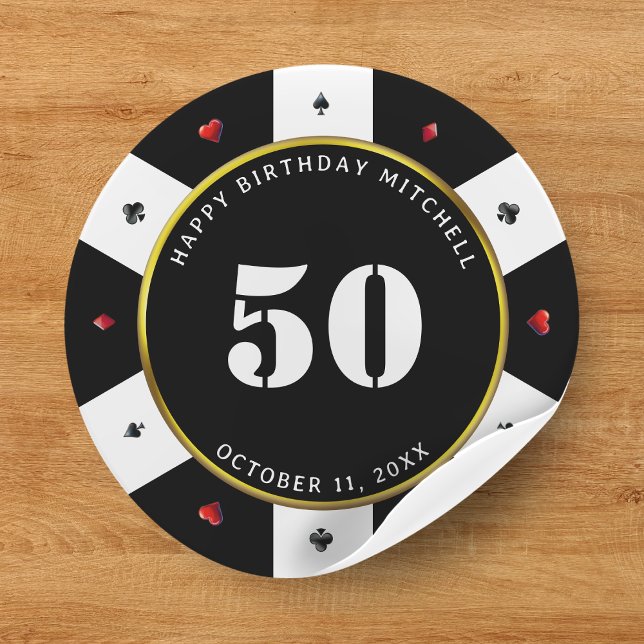 Sticker Rond Poker Chip 50e fête d'anniversaire (Créateur téléchargé)