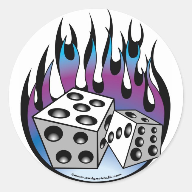 Sticker Rond Poker Lucky 7 Dits Et Flames (Devant)