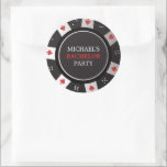 Sticker Rond Poker Night Bachelor Party Las Vegas Casino<br><div class="desc">Entrez dans le monde excitant de l'amusement à enjeux élevés avec nos Stickers ronds Poker Chip, la faveur parfaite de la fête de célibataire inspirée par le éclat et le glamour de Las Vegas et l'excitation du poker. Chaque autocollant rond est conçu pour ressembler à une puce de poker authentique,...</div>