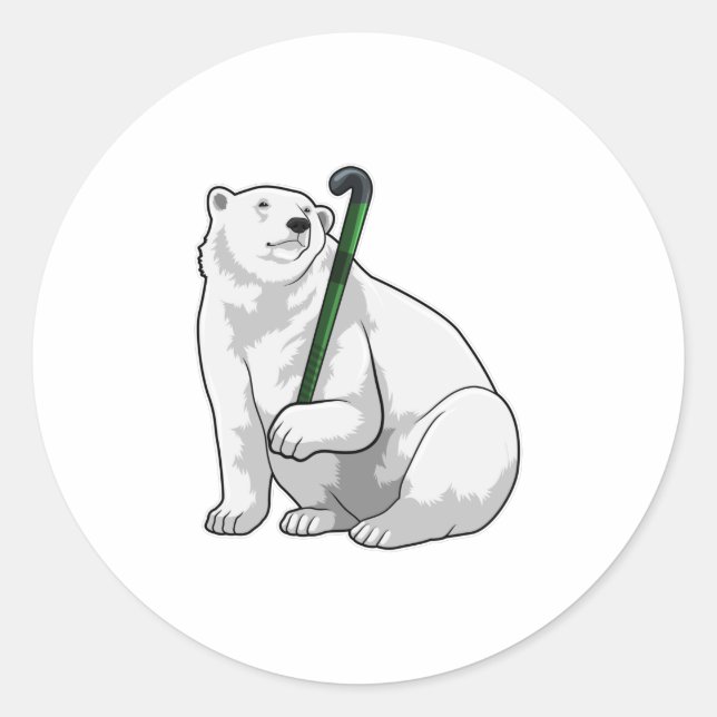 Sticker Rond Polar bear at Hockey with Hockey stick (Devant)